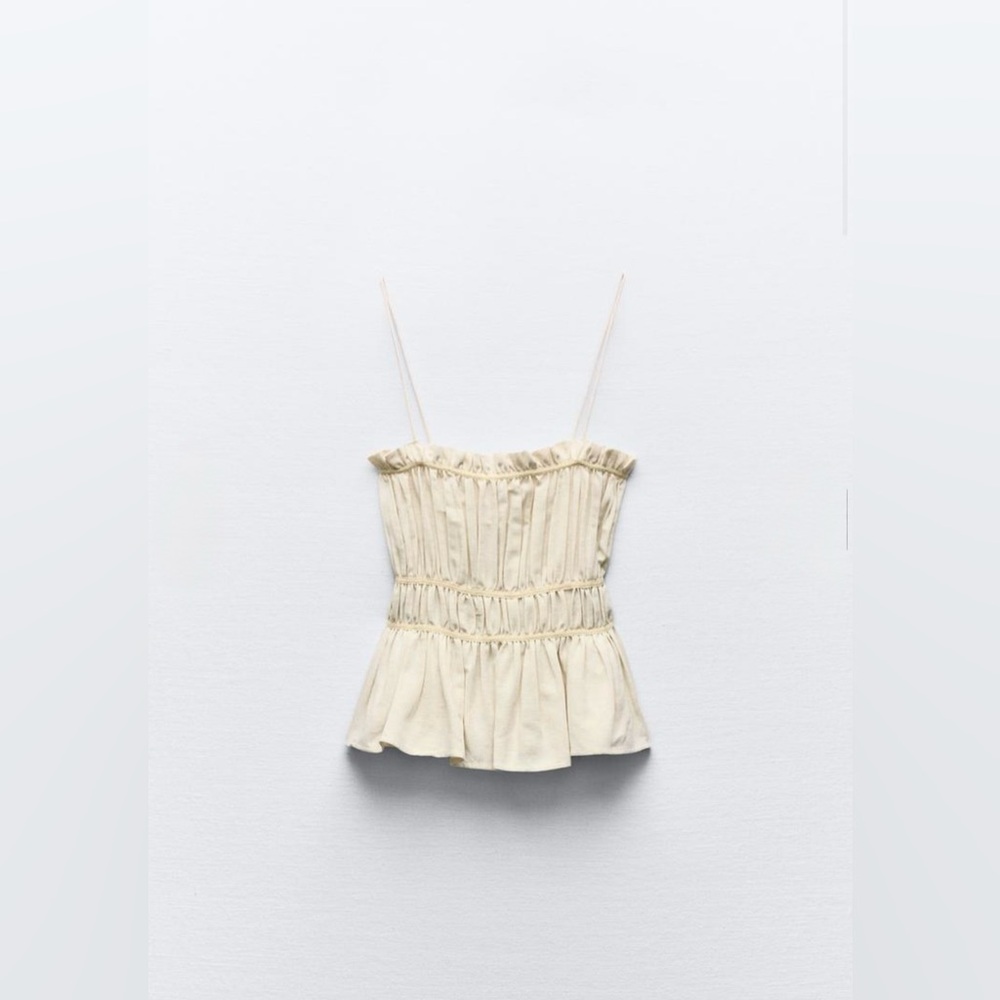 ZARA 100% LINEN RUSTIC TOP WITH STRAPS - Picture 2 of 6